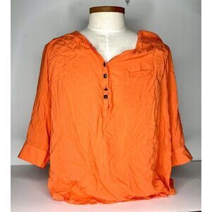 TORRID Salmon Size 2 Paris Button Front Roll Cap Sleeve V-Neck Blouse